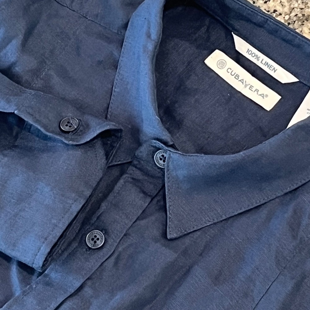 Cubavera Shirt Mens L Navy Long Sleeve Button Up 100% Linen